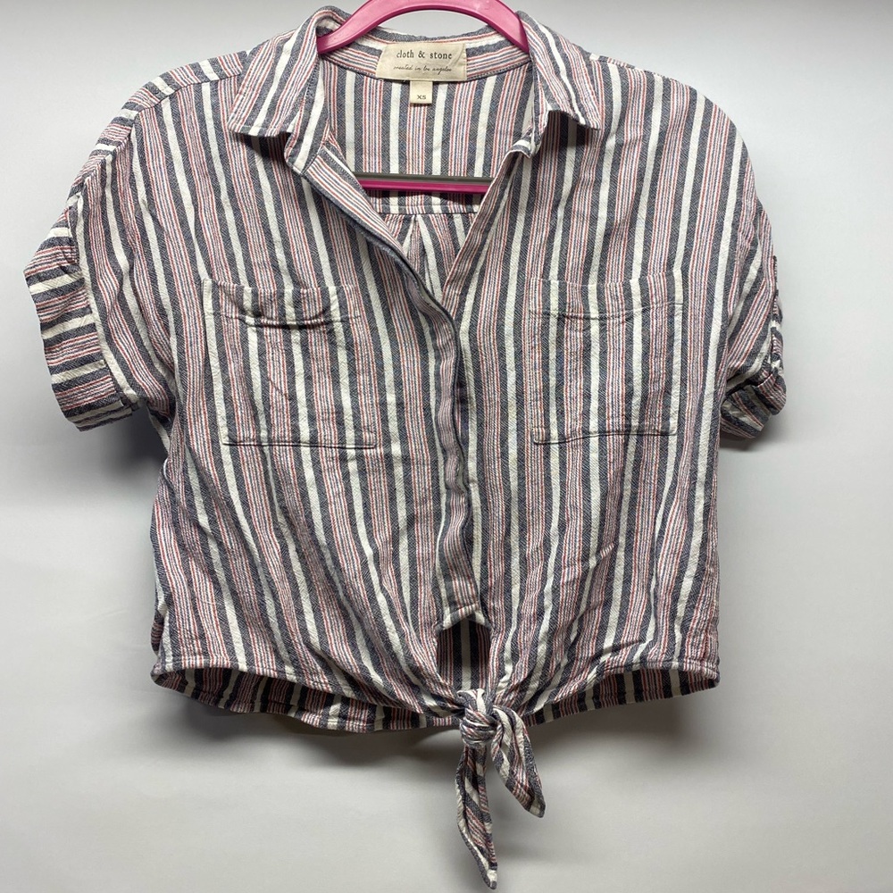 Cloth & Stone Stripped Front Tie Blouse